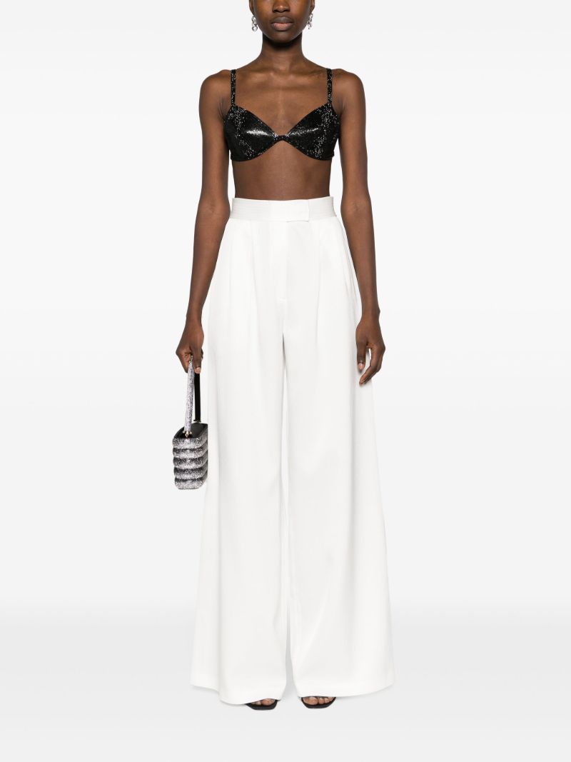 White Pleat-detail Wide-leg Satin Trousers