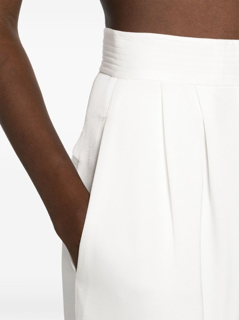 White Pleat-detail Wide-leg Satin Trousers