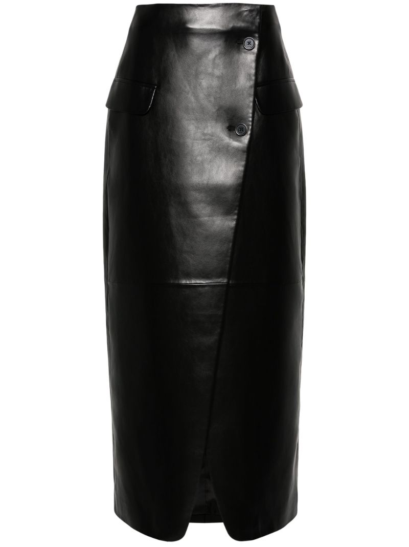 Black Nan Wrap Faux-leather Skirt