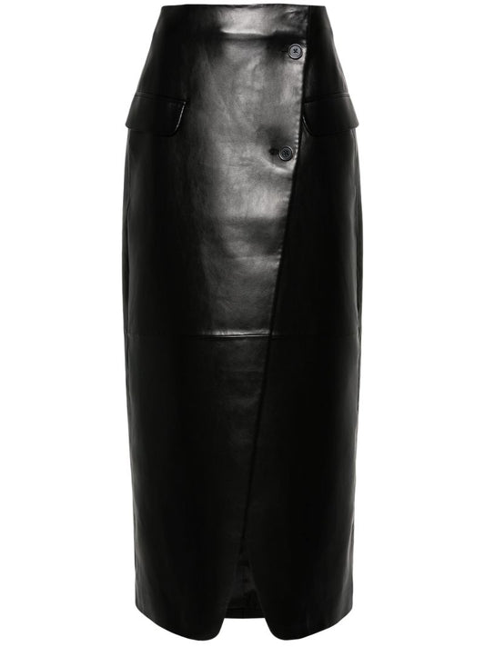 Black Nan Wrap Faux-leather Skirt