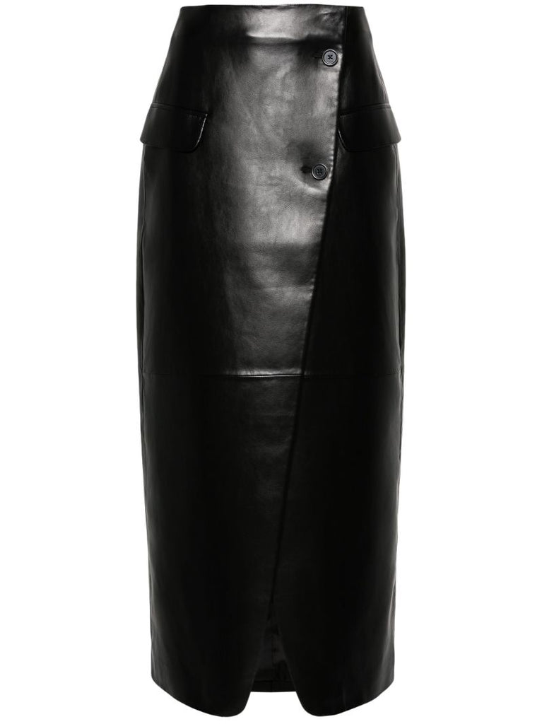 Black Nan Wrap Faux-leather Skirt