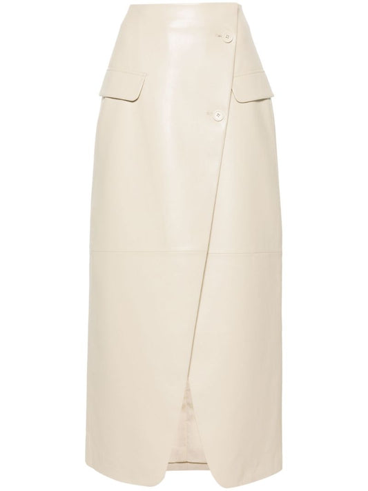 Neutral Nan Wrap Faux-leather Skirt