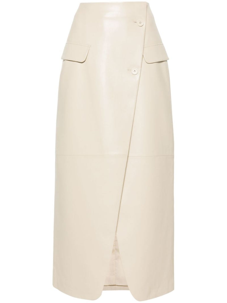 Neutral Nan Wrap Faux-leather Skirt