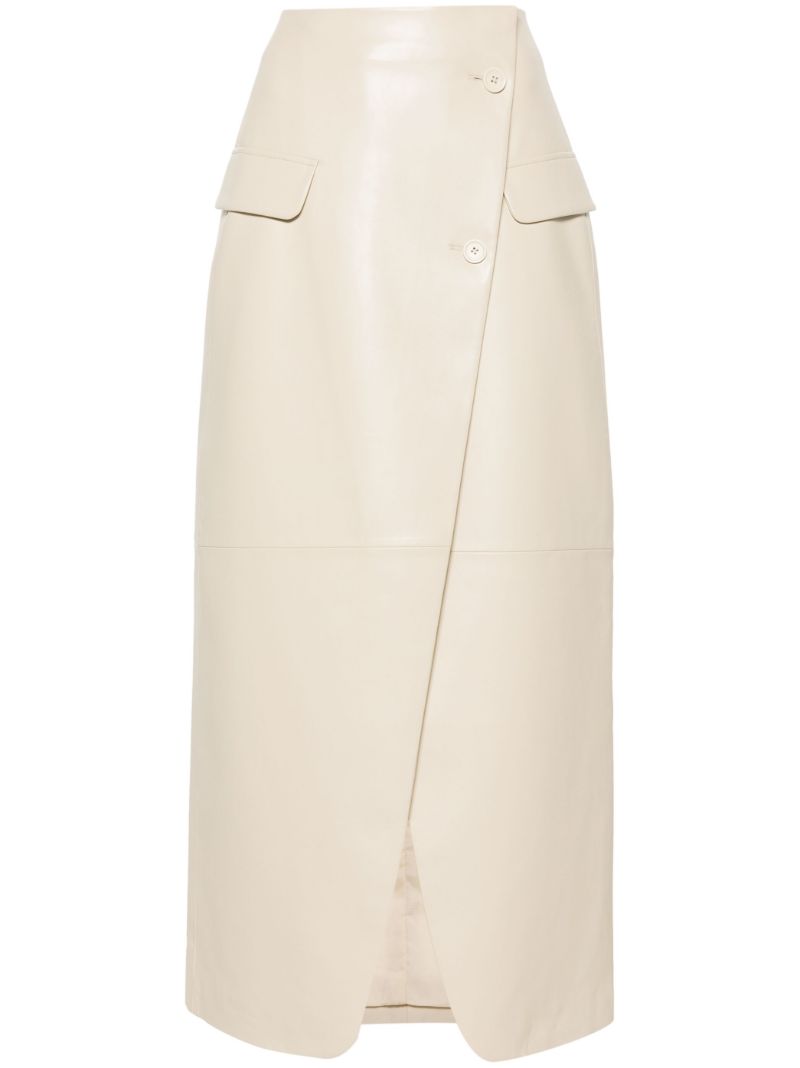 Neutral Nan Wrap Faux-leather Skirt
