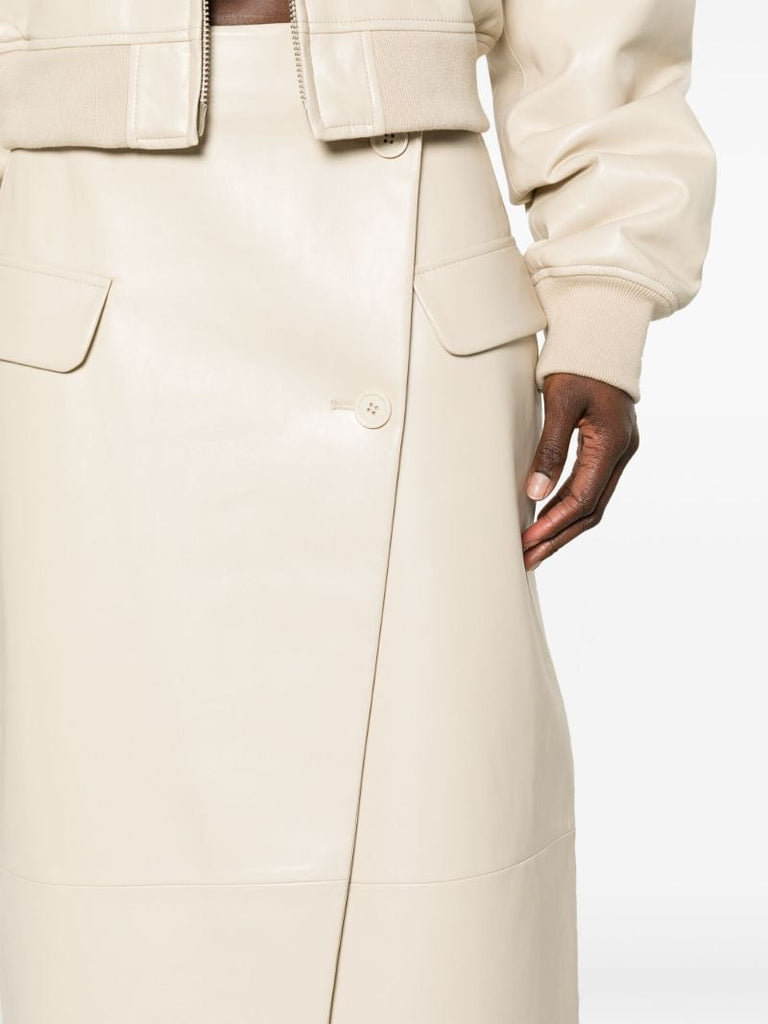 Neutral Nan Wrap Faux-leather Skirt