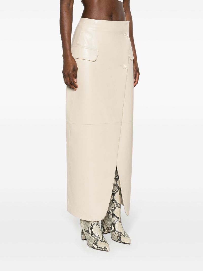 Neutral Nan Wrap Faux-leather Skirt