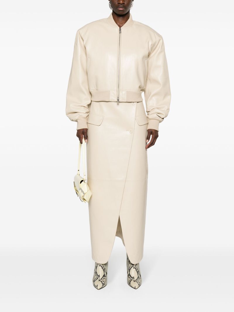 Neutral Nan Wrap Faux-leather Skirt