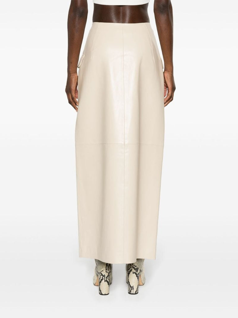 Neutral Nan Wrap Faux-leather Skirt