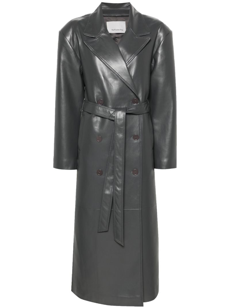 Grey Tina Faux-leather Trench Coat