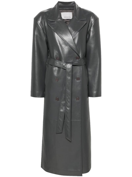 Grey Tina Faux-leather Trench Coat