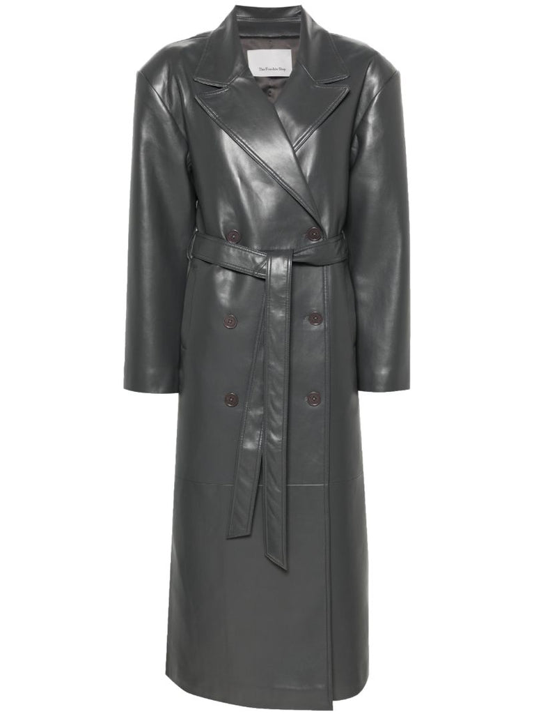 Grey Tina Faux-leather Trench Coat