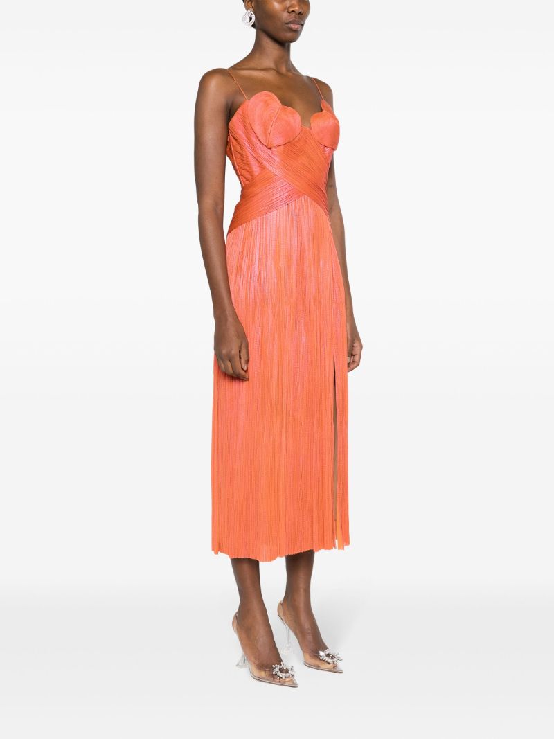 Orange Rovena Pleated Silk Dress