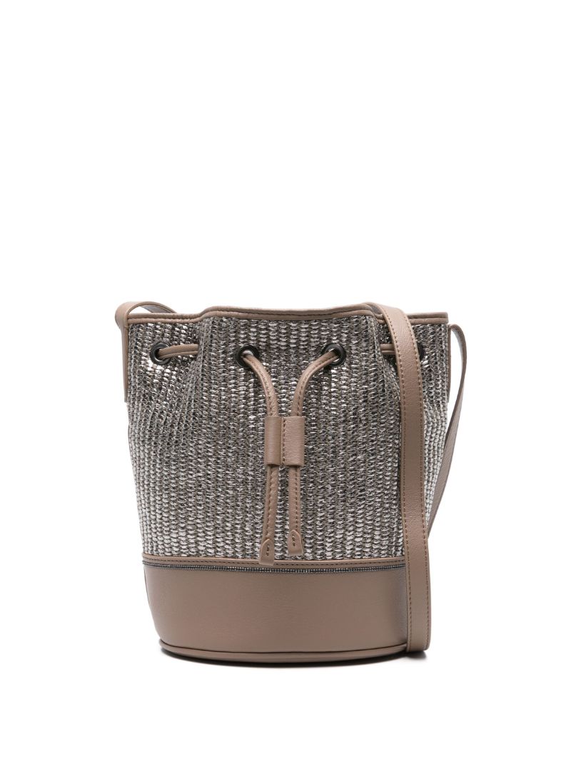 Brown Metallic Raffia Bucket Bag