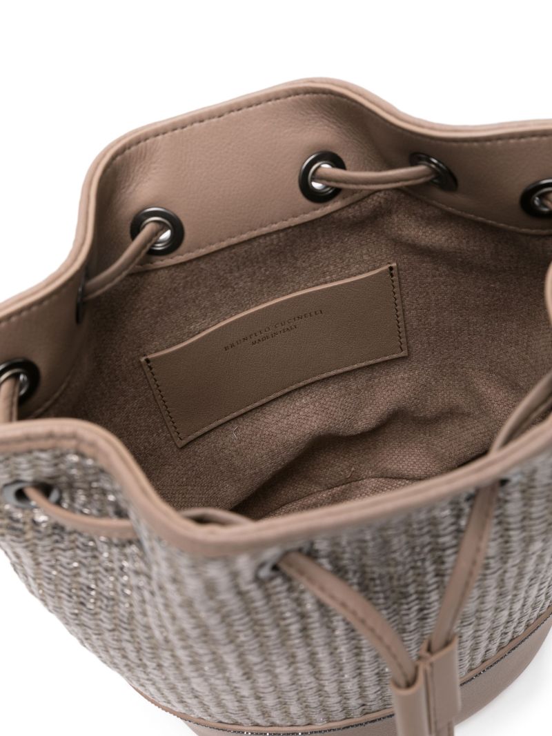 Brown Metallic Raffia Bucket Bag