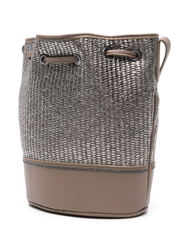 Brown Metallic Raffia Bucket Bag