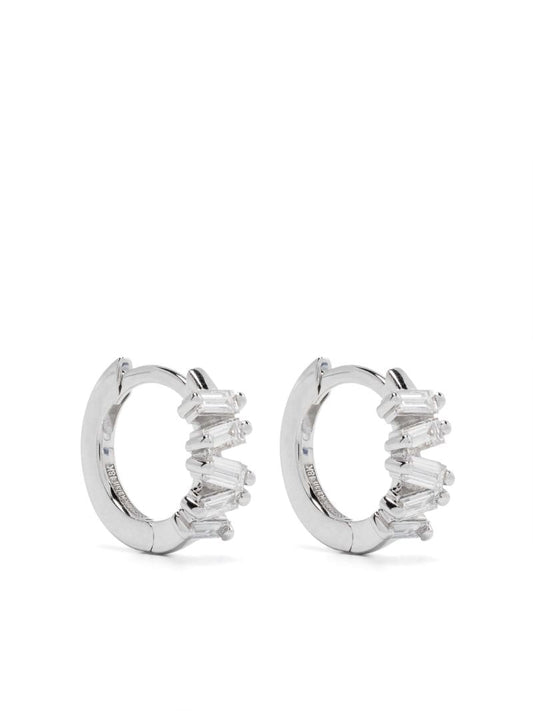 18kt White Gold Bold Diamond Huggie Earrings