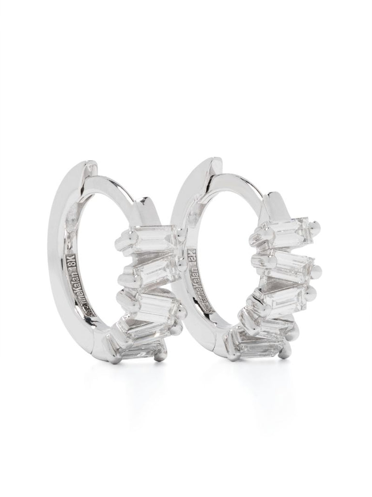 18kt White Gold Bold Diamond Huggie Earrings