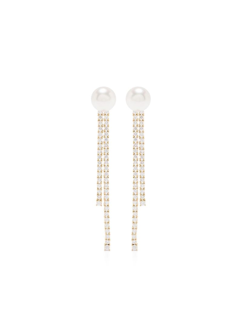 18k Yellow Gold Akoya Pearl and Diamond Drop Earrings