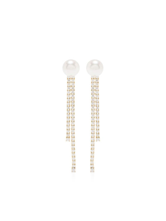 18k Yellow Gold Akoya Pearl and Diamond Drop Earrings