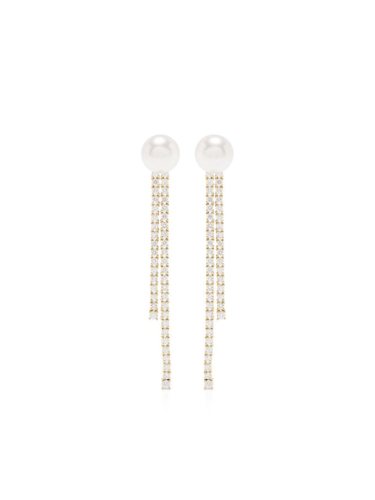 18k Yellow Gold Akoya Pearl and Diamond Drop Earrings