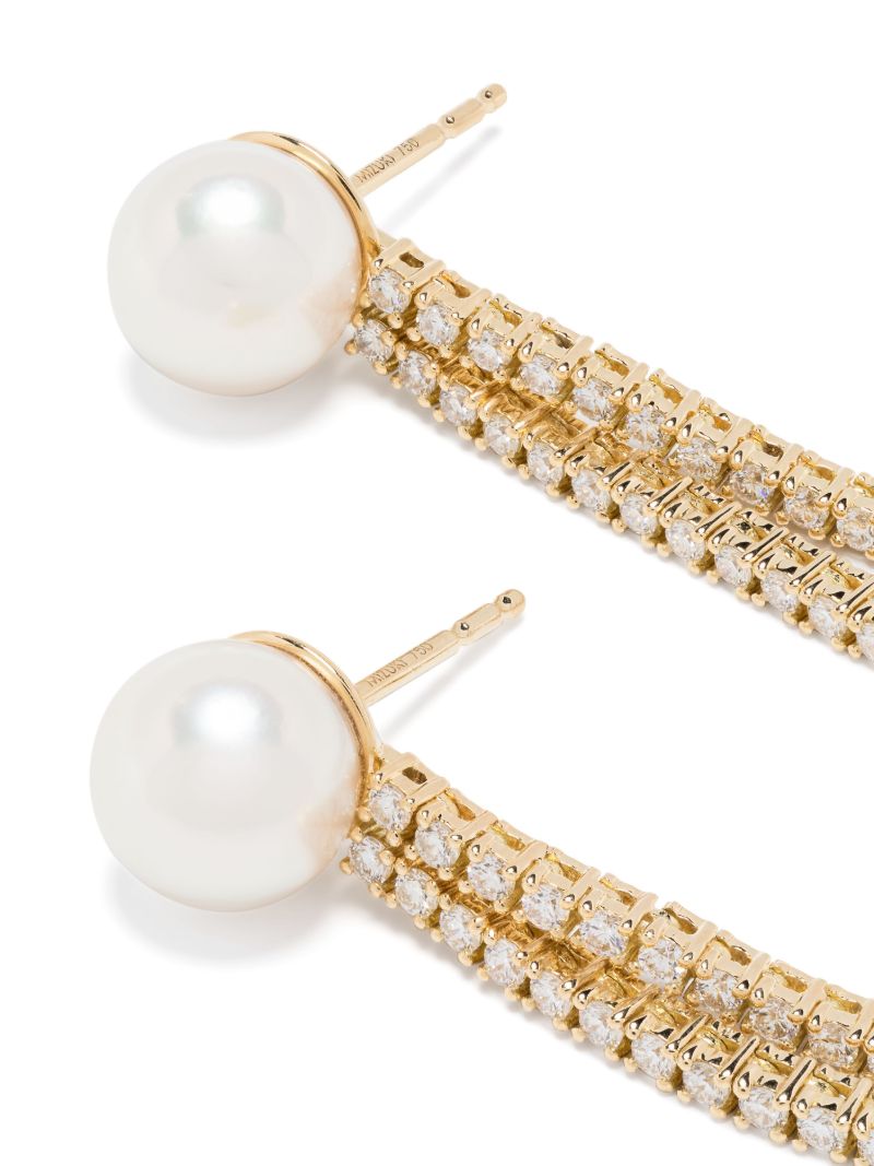 18k Yellow Gold Akoya Pearl and Diamond Drop Earrings