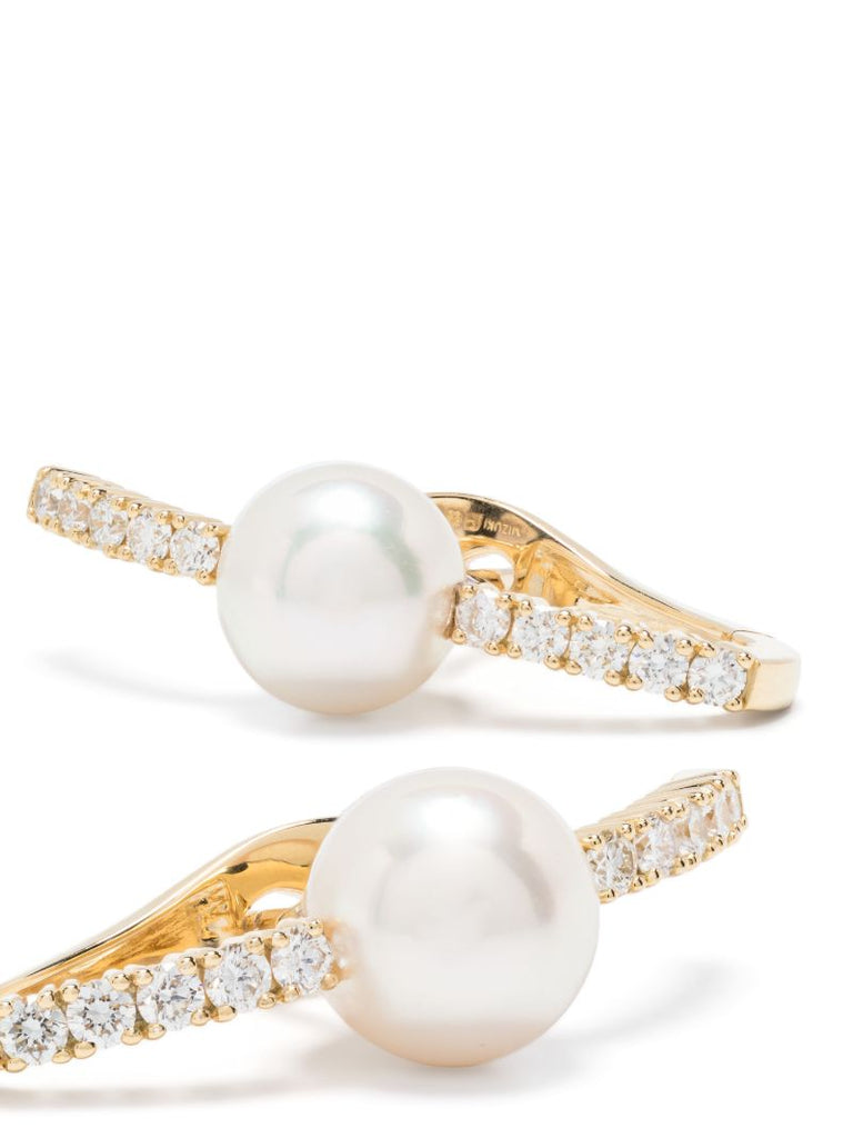 18k Yellow Gold Akoya Pearl and Diamond Earrings