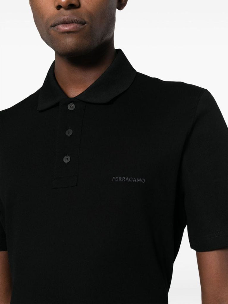 Black Logo-embroidered Cotton Polo Shirt