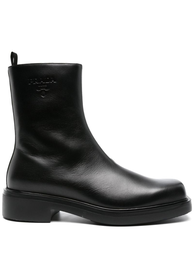 Black Logo-debossed Leather Boots