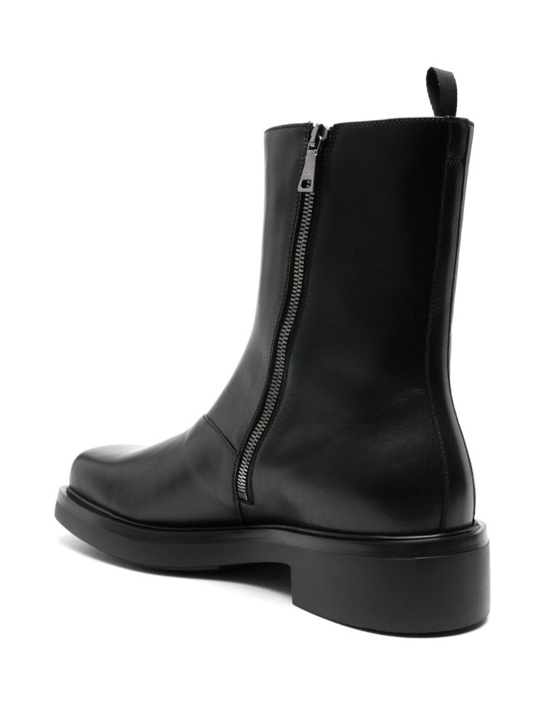 Black Logo-debossed Leather Boots