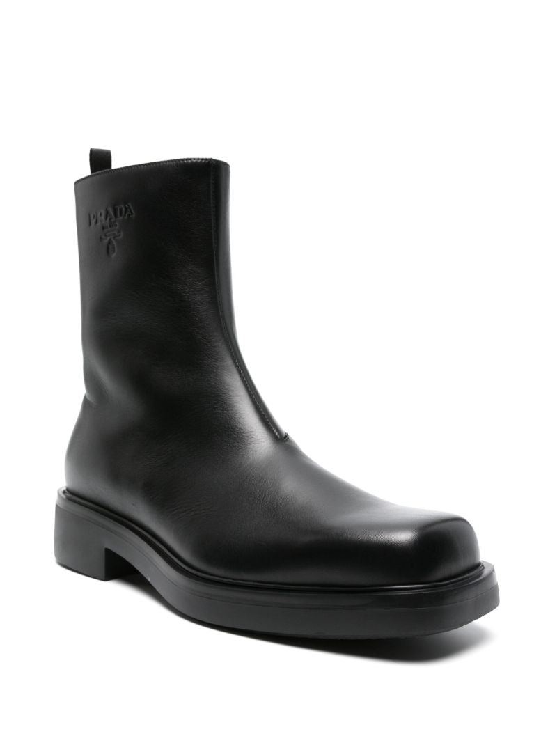 Black Logo-debossed Leather Boots