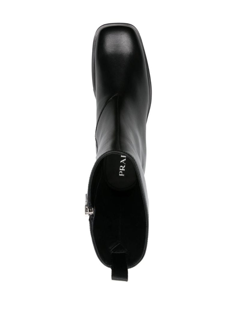 Black Logo-debossed Leather Boots