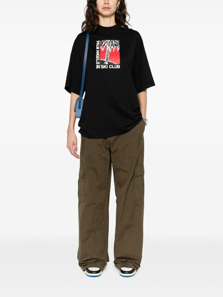 Black Ski Club-print Cotton T-shirt