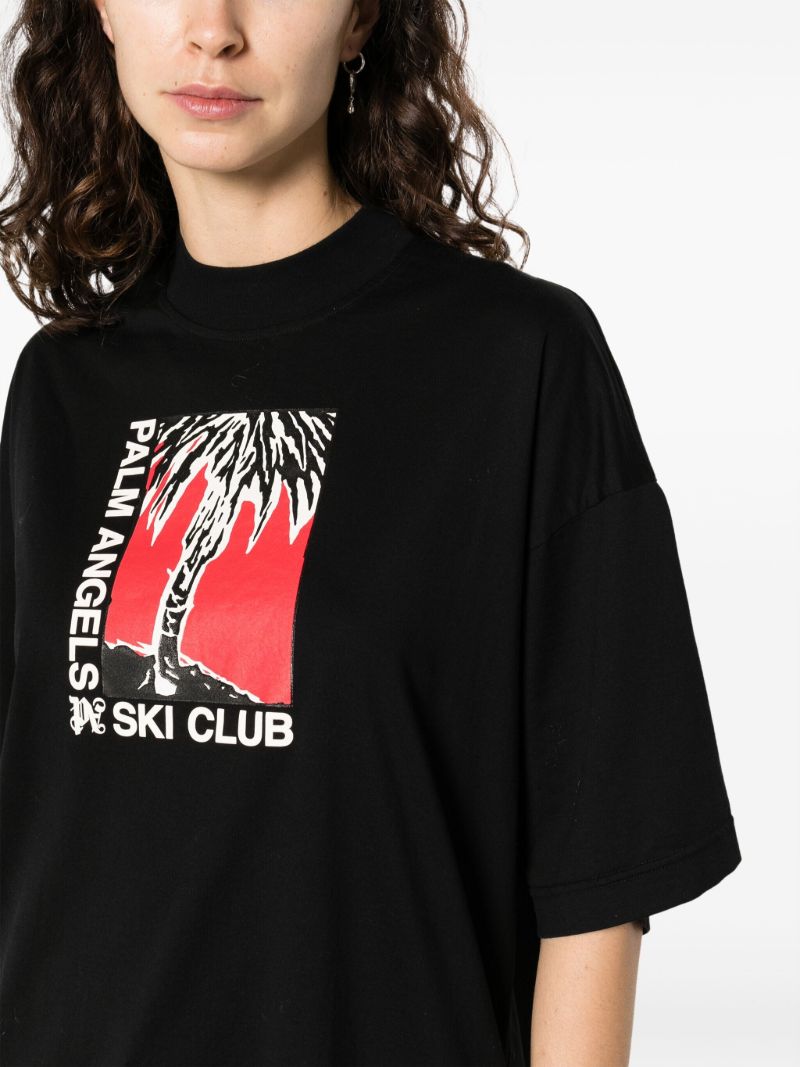Black Ski Club-print Cotton T-shirt