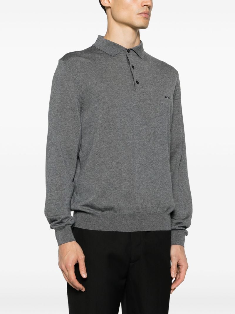 Grey Logo Embroidered Wool Polo Sweater