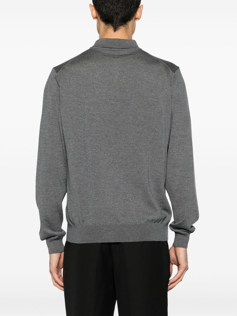 Grey Logo Embroidered Wool Polo Sweater