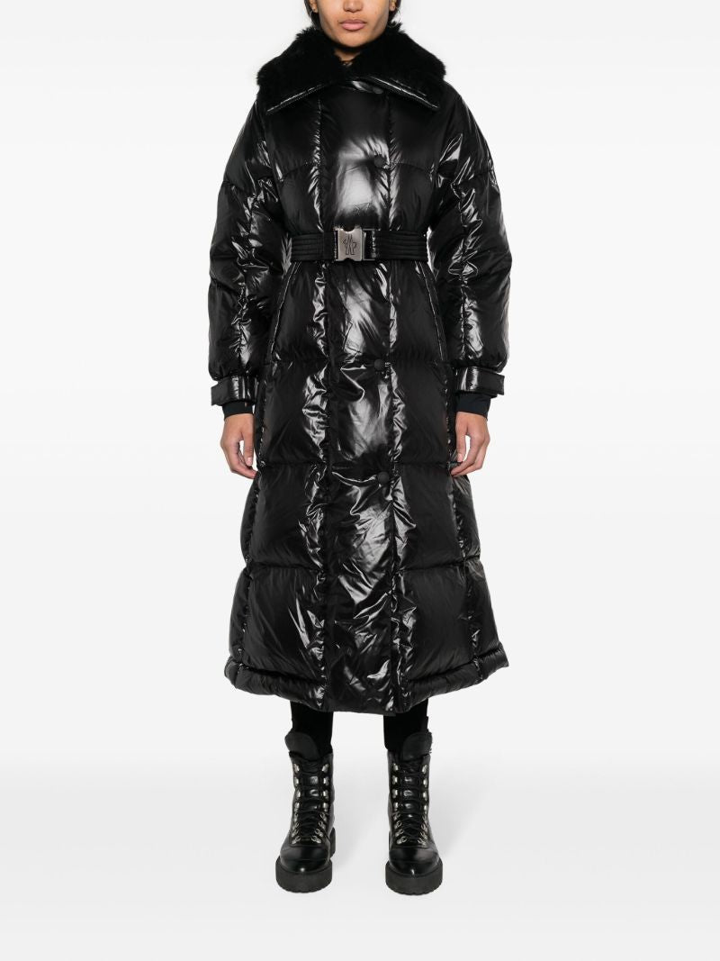 Black Combovin Belted Puffer Coat