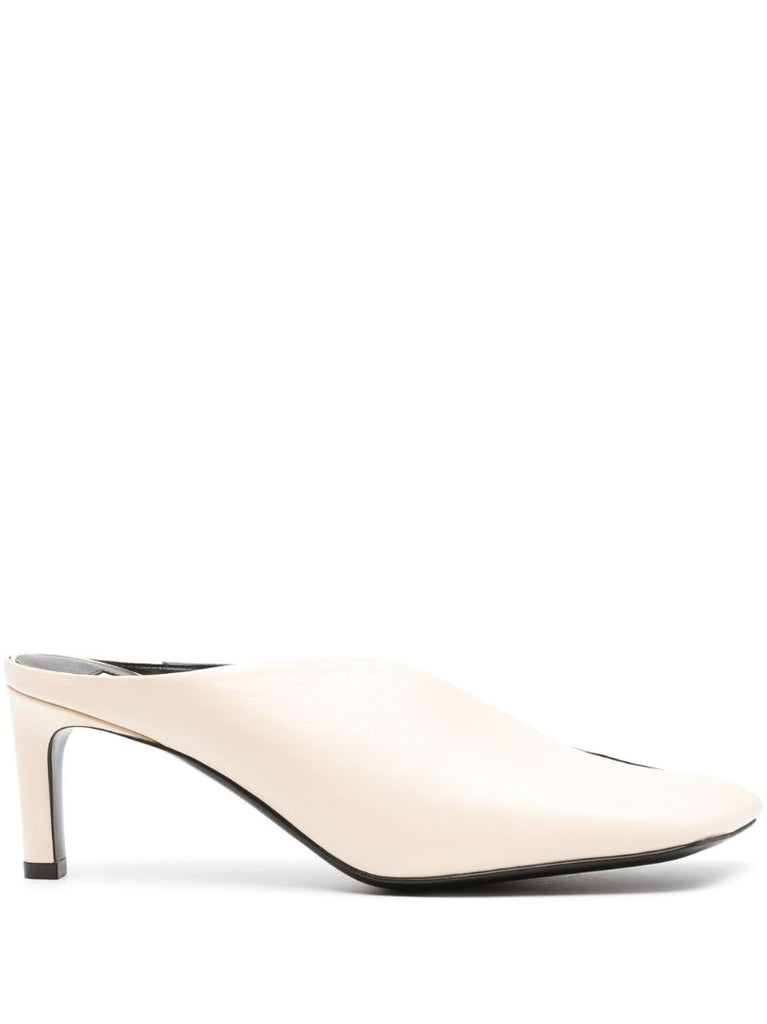 Neutral High-heeled Leather Mules