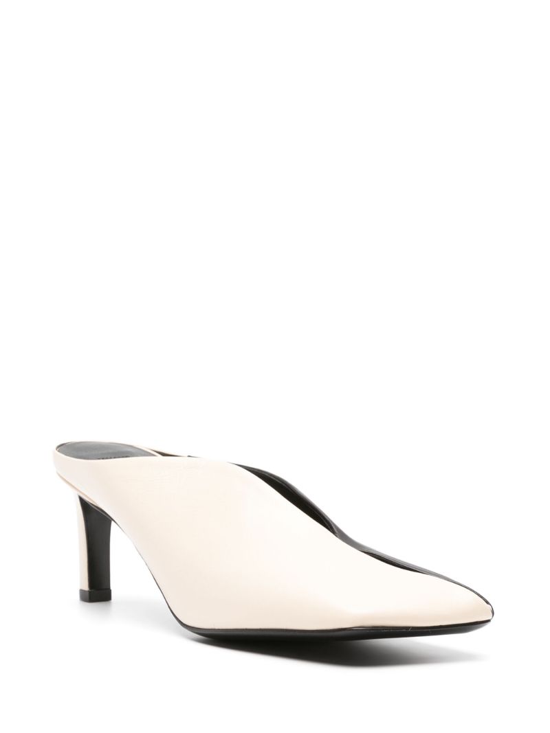 Neutral High-heeled Leather Mules