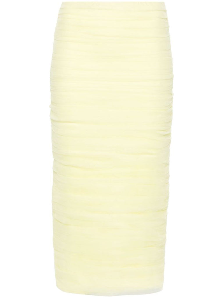 Yellow Draped Tulle Pencil Skirt