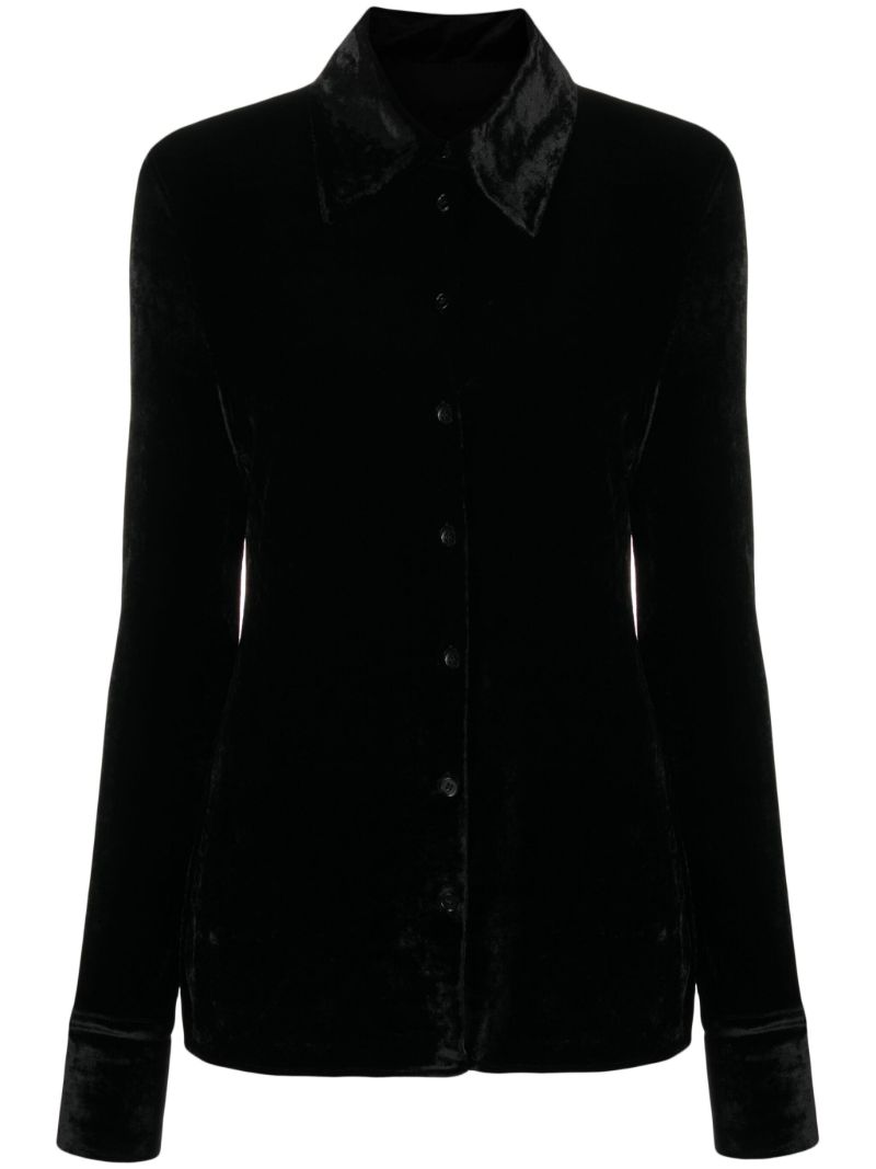 Black Long-sleeve Velvet Shirt