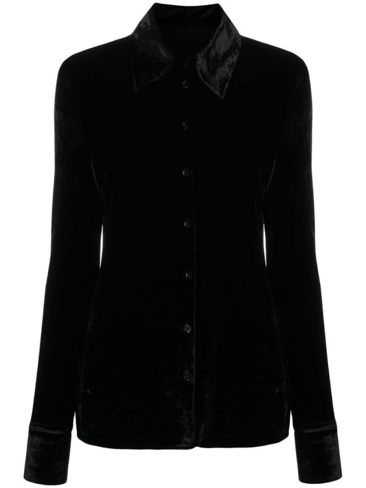 Black Long-sleeve Velvet Shirt