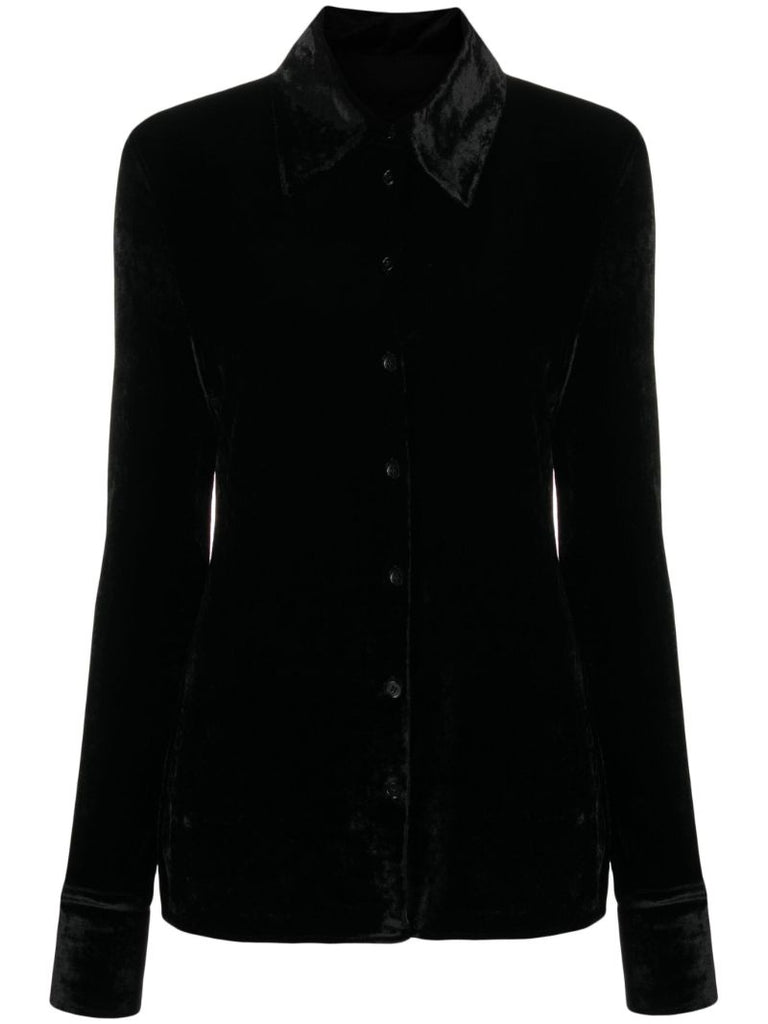 Black Long-sleeve Velvet Shirt