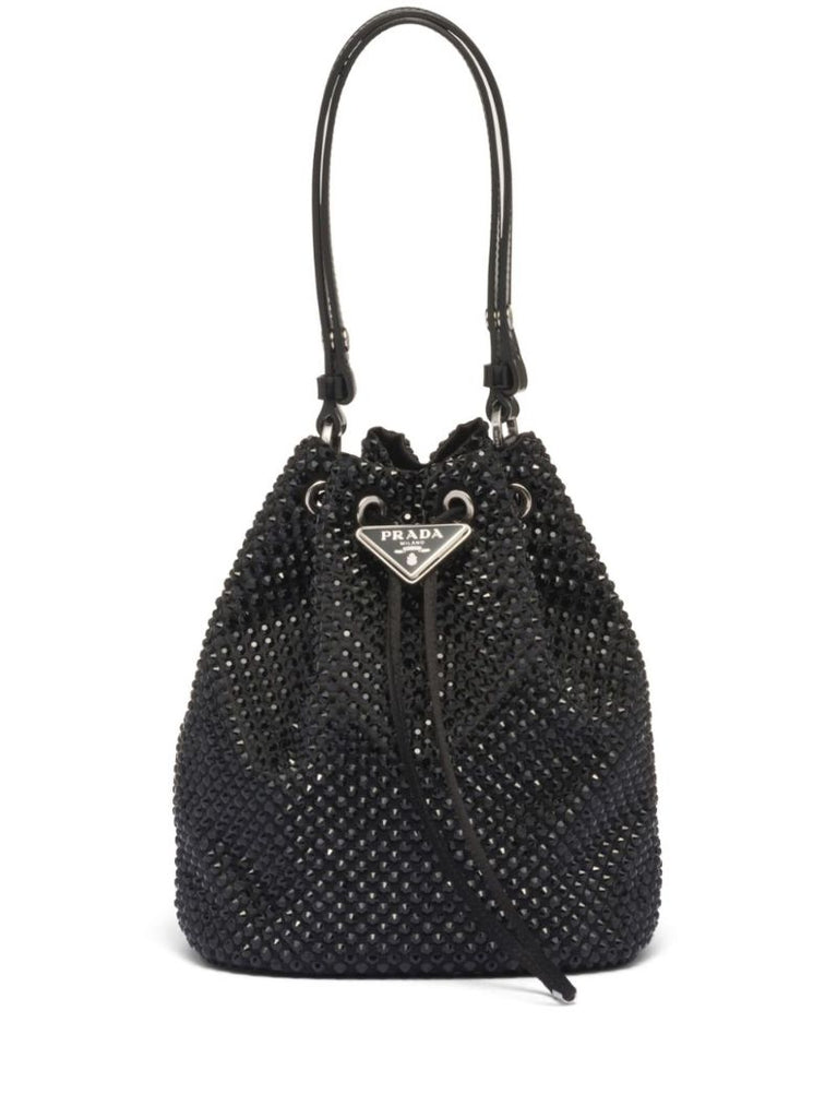 Black Mini Crystal-embellished Bucket Bag