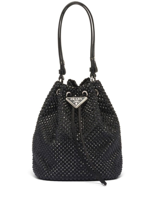 Black Mini Crystal-embellished Bucket Bag