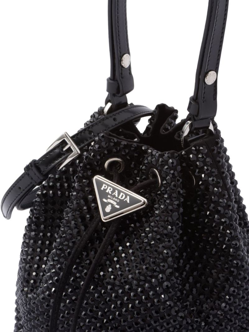 Black Mini Crystal-embellished Bucket Bag