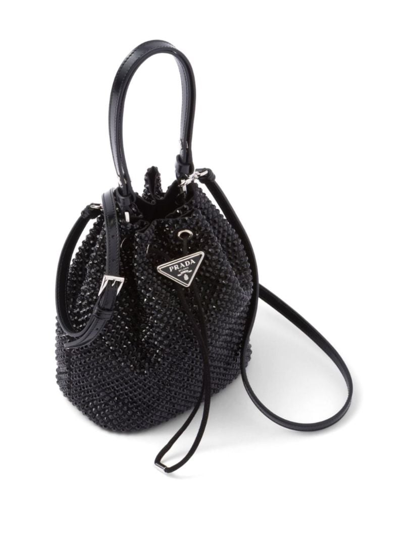 Black Mini Crystal-embellished Bucket Bag
