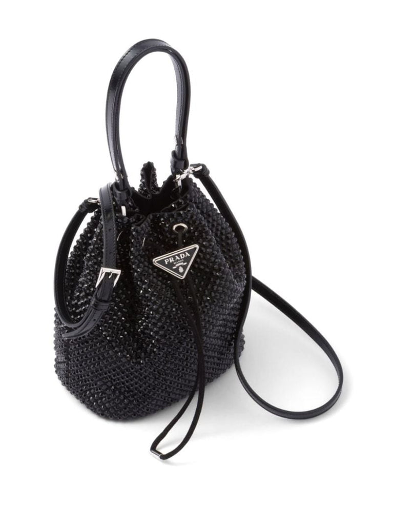 Black Mini Crystal-embellished Bucket Bag