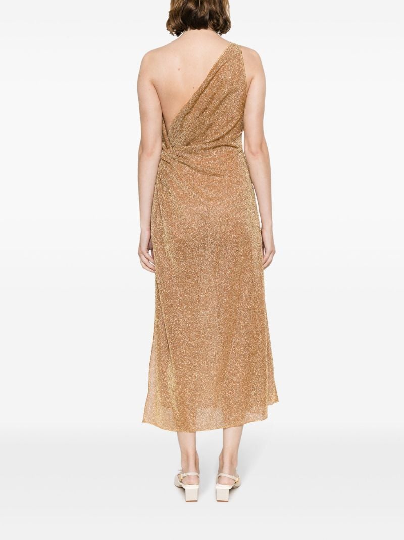 Brown Lurex Gathered One-shoulder Dress