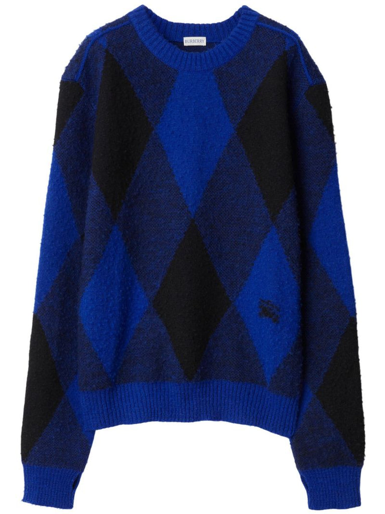 Blue Argyle-pattern Wool Sweater