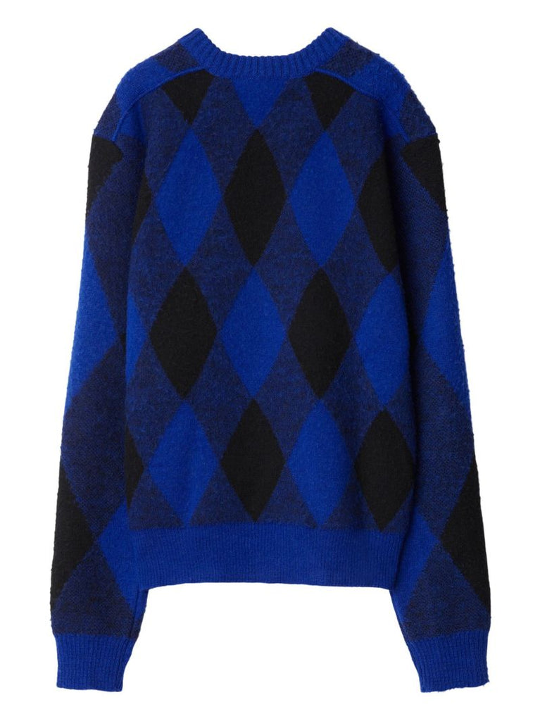 Blue Argyle-pattern Wool Sweater